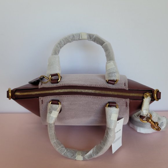 COACH Elise Badge Satchel In Jacquard & Refined Leather- Wine Multi $245⭐ - Picture 7 of 16